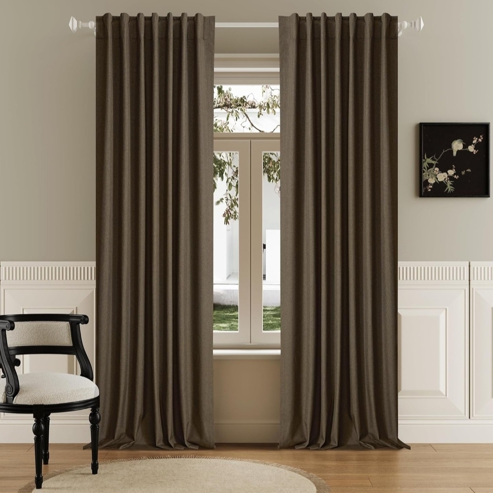 Dualife Brown Linen Blend Full Blackout Curtain Set 50"x108" NWT